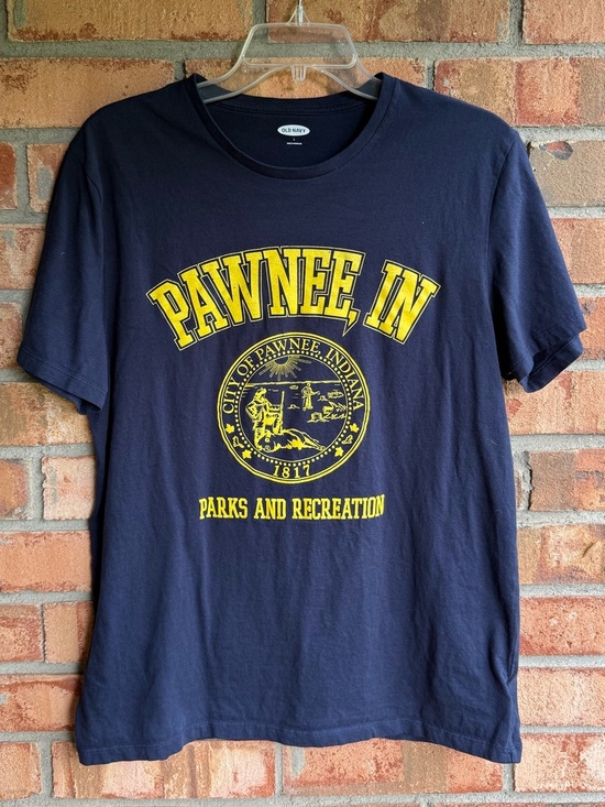 Old Navy Tops - Old Navy Pawnee, IN Parks and Recreation Navy Blue and Yellow Graphic T Shirt L